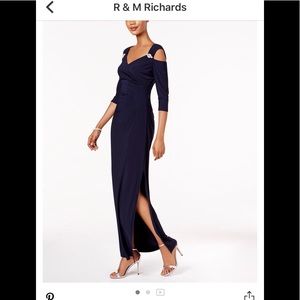 Mother of the Bride Cold Shoulder Navy Dress